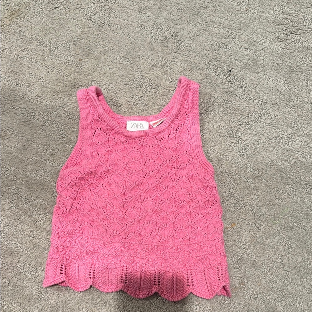 Zara Pink Knit Tank Top with Scalloped Hem
